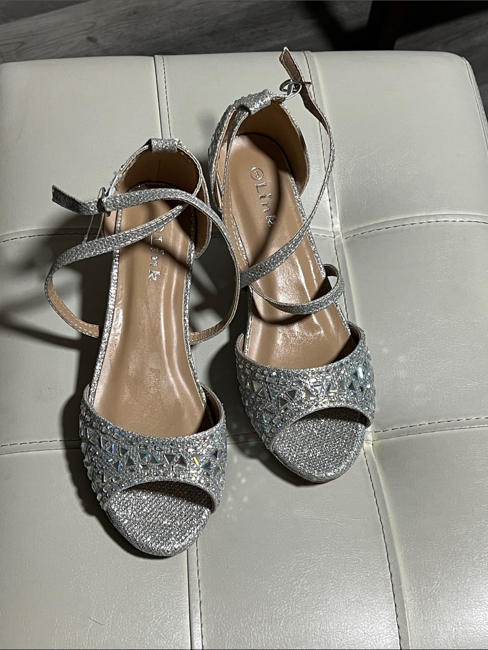 Link Silver Crystal Embellished Kids Dress Sandals